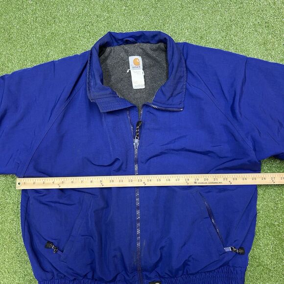 Vintage 90s Carhartt Mens Blue Fleece Lined Full Zip Distressed Nylon Jacket - Picture 8 of 9